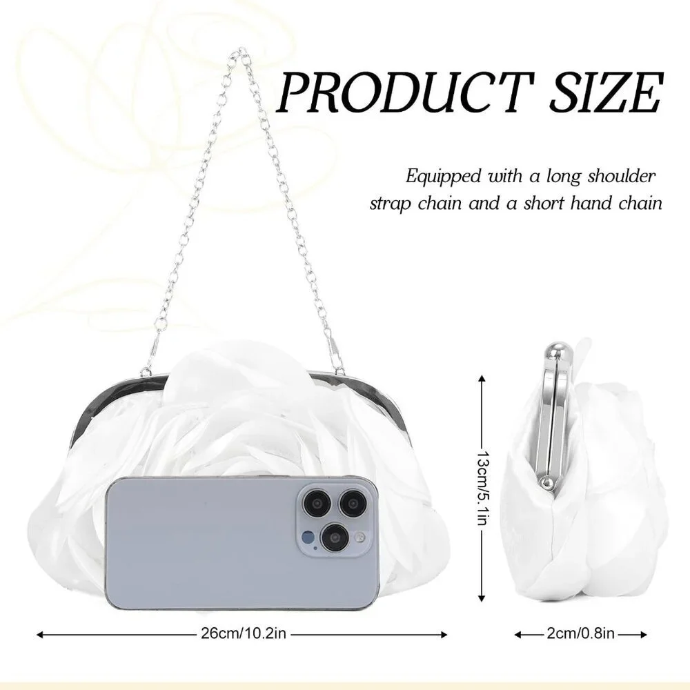 Floral Satin Clutch Purse Women Rose Evening Bag with Chain for Party